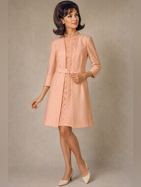 1960s Alfred Werber Style Vintage Retro Coat And Dress Peach S/M Mad Men